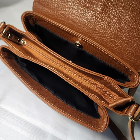 CHEVAL Firenze Italy Purse Brown Pebbled Leather Crossbody Foldover Flap Bag - Picture 8 of 16